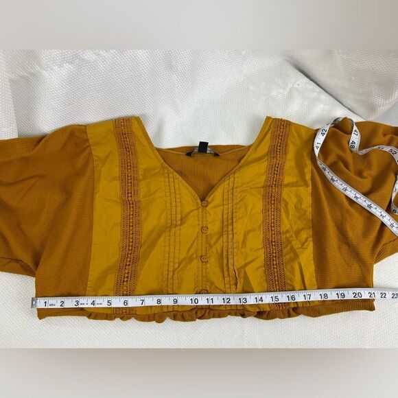 Zac & Rachel Womens V-Neck Button Down Lace Babydoll Blouse Top Mustard Size XL - Picture 10 of 10